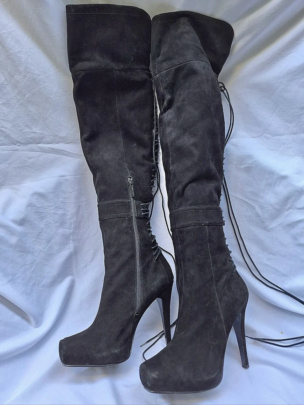🔥NINE West Black Over-the-Knee GENUINE Suede High Heel Boots